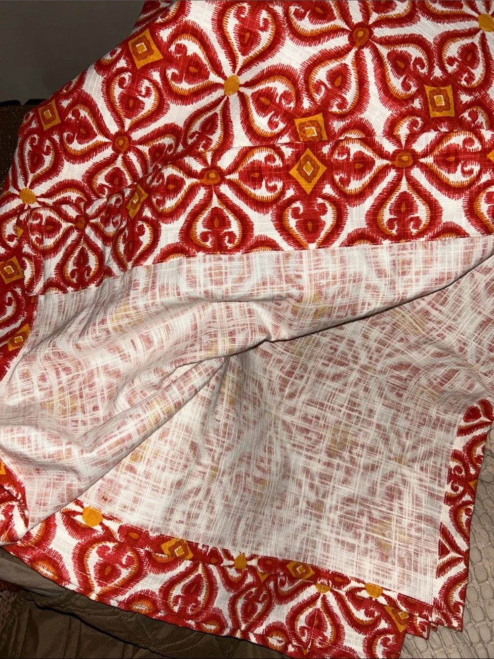Pier1 Curtain Panels (2) Long Window Rod Pocket Red Orange White Thick Canvas